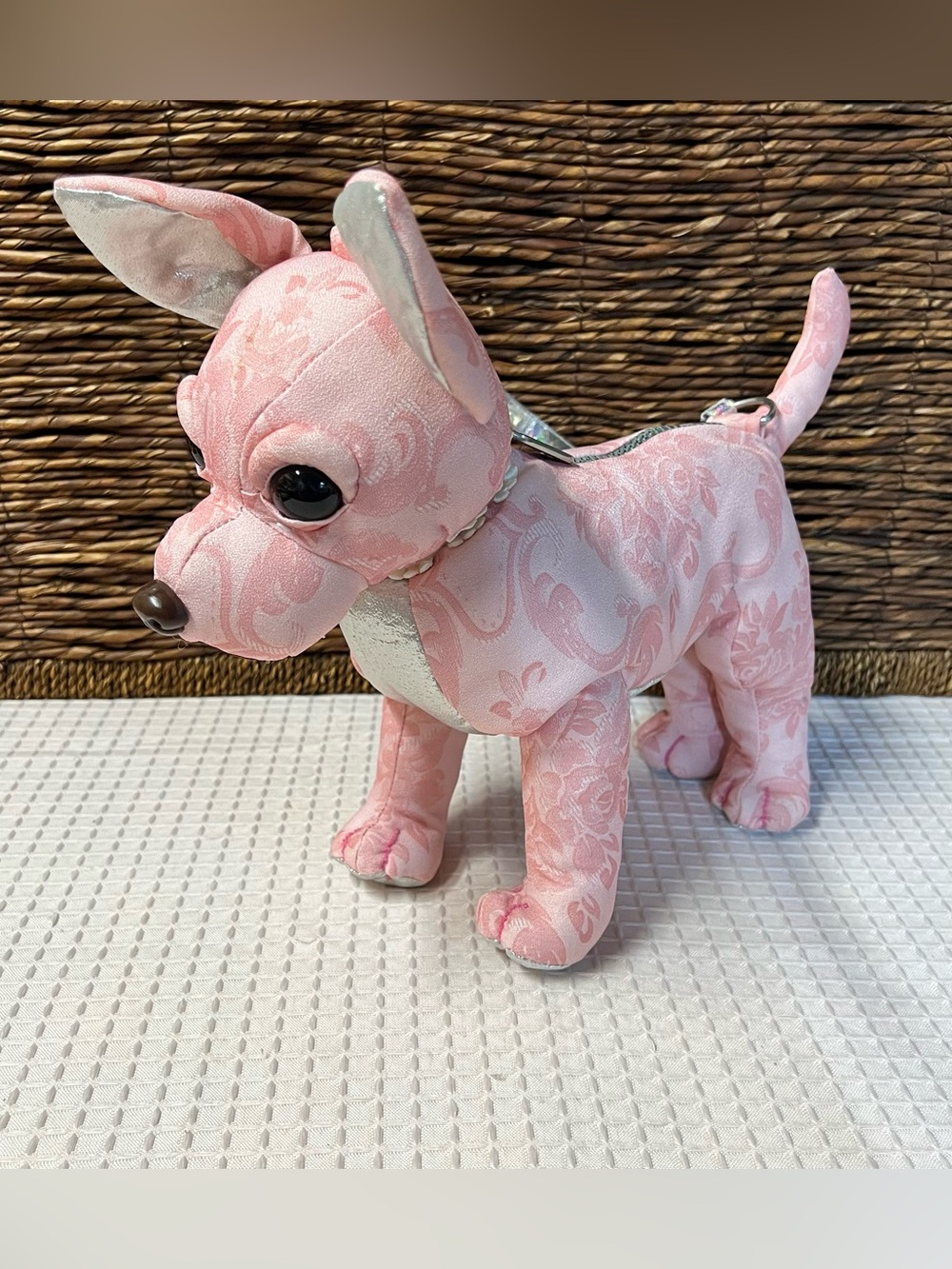 Puparazzi Pink Brocade Chihuahua Plush Dog Purse Shoulder Bag Vintage Y2K Style